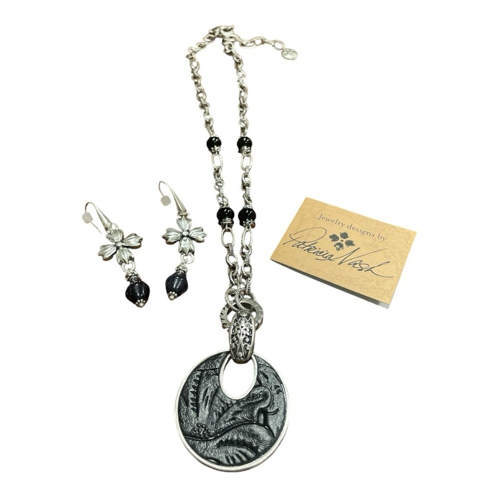 Patricia Nash Necklace and Earrings set. Necklace is a hand tooled leather. EE